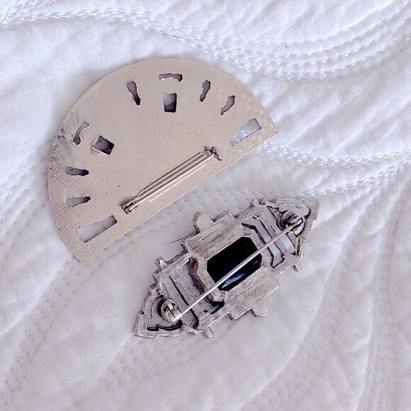 VINTAGE | Art Deco Brooch Pin Lapel Silver Enamel 30s 40s 50s - Set of 2 - Picture 4 of 6